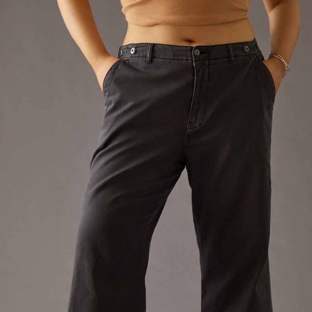 NWT Anthropologie Pilcro 31 Slouchy Chino Wide Leg Pants Sundrenched Black 140$ - Picture 2 of 4